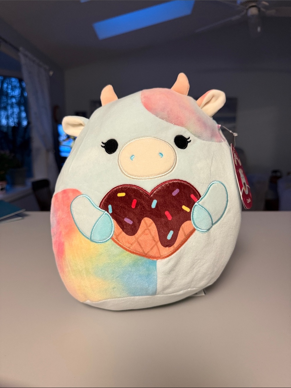 Squishmallows Caedia Blue Tie Dye Cow Holding Donut Heart Plush Valentine NWT